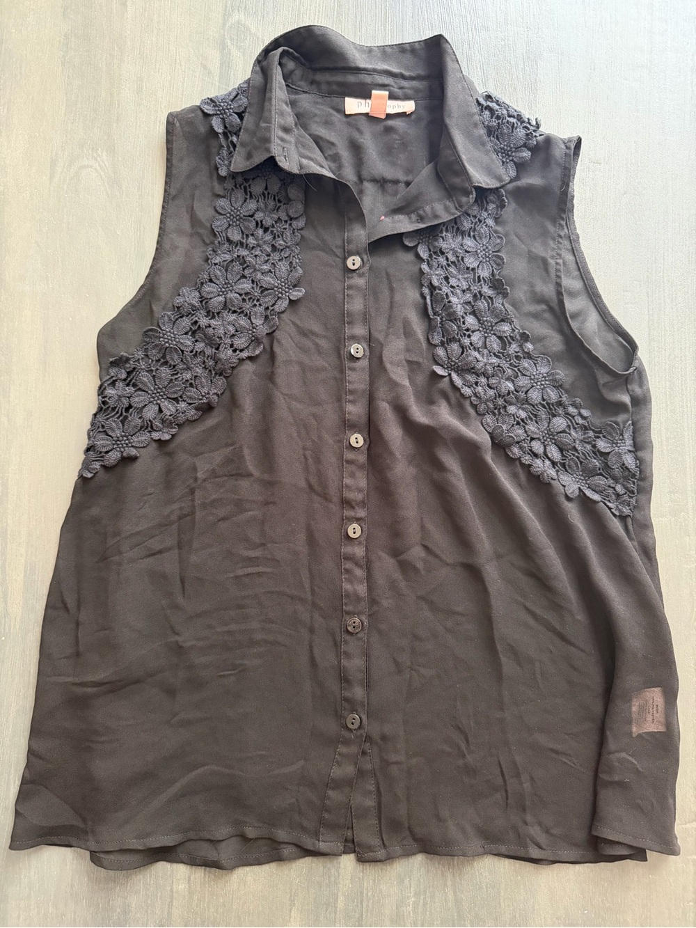Philosophy Black Lace Sleeveless Button Front Blouse Size M
